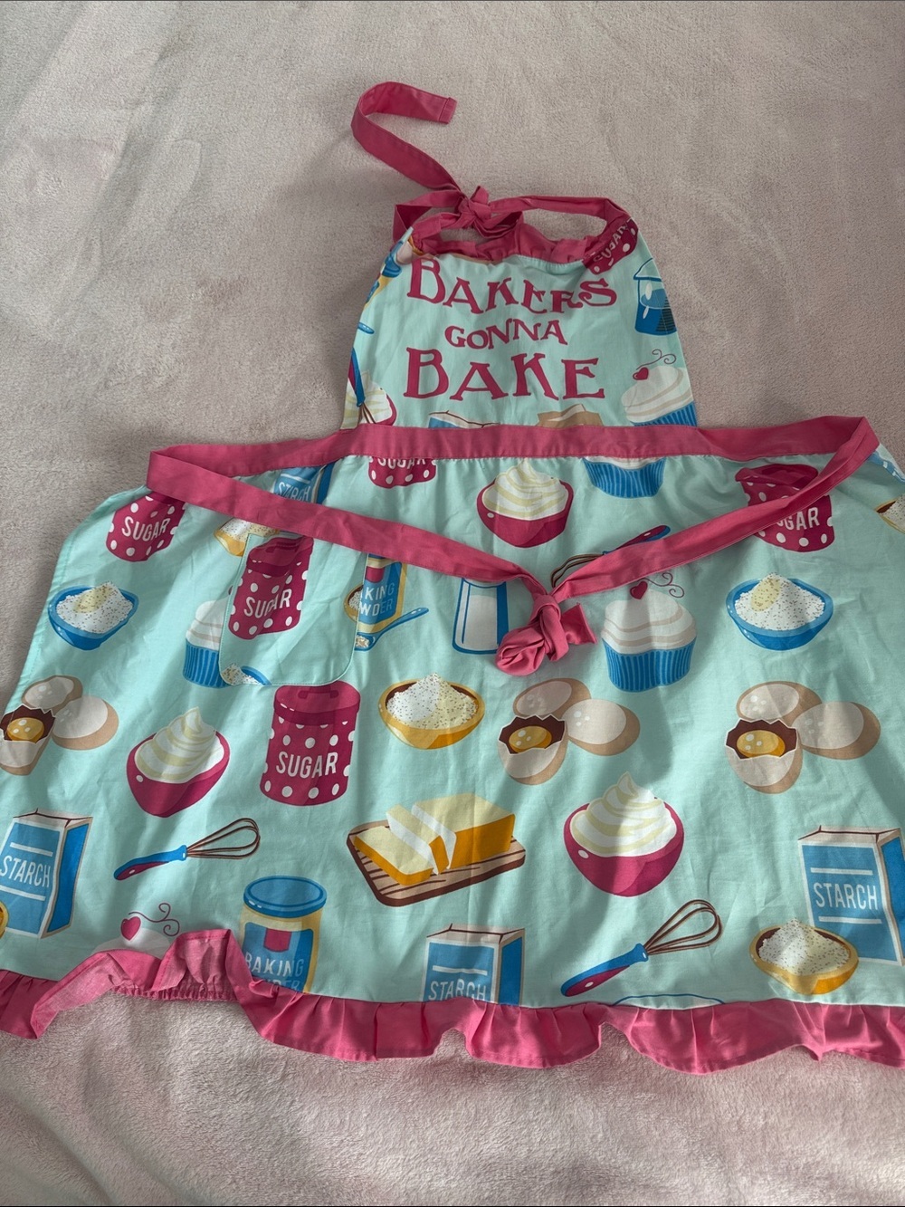 Women’s Baking Apron - Blue with Pink Trim